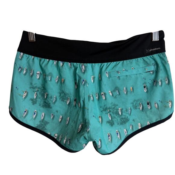 Hurley Womens Swim Board Shorts Small Phantom Blue Boats Stretch Surf Black EUC - Picture 3 of 7